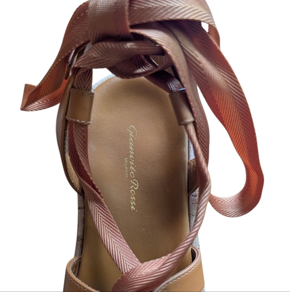 Gianvito Rossi Vitello Leather Cork Ribbon Brown Sandals sz 10 - Picture 6 of 14